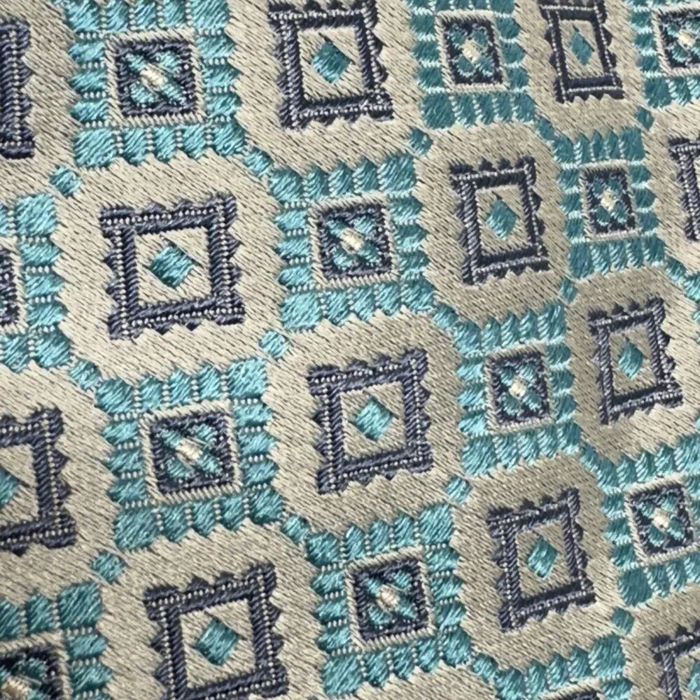 Banana Republic Silk Necktie Mens‎ OS Blue Geometric Square Made in Italy Luxury